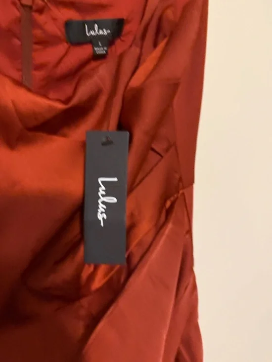 Lulu's Copper Satin Square-Neck Maxi Dress size large NWT - Picture 3 of 12